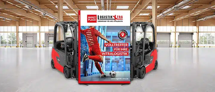 Linde_CGI_Halle_Logistik Xtra Katalog auf Stapler